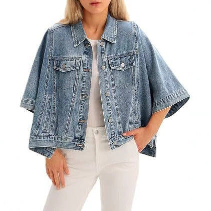 Autumn Womens Batwing-Sleeve Loose Denim Jacket