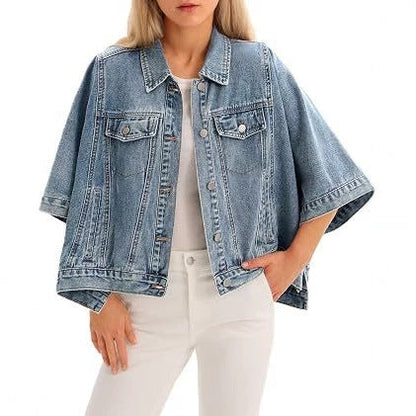 Autumn Womens Batwing-Sleeve Loose Denim Jacket
