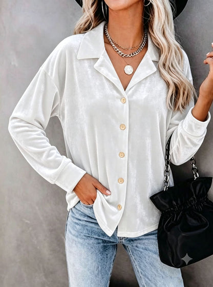 Casual Chic Button-up Velvet Long-sleeve Shirt