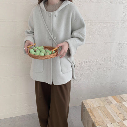 Alpaca Wool Hooded Double-faced Wool Coat