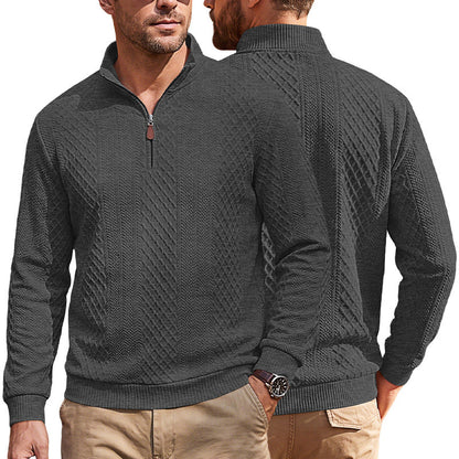 American-style Textured Diamond Jacquard Half-zip Lapel Long Sleeves