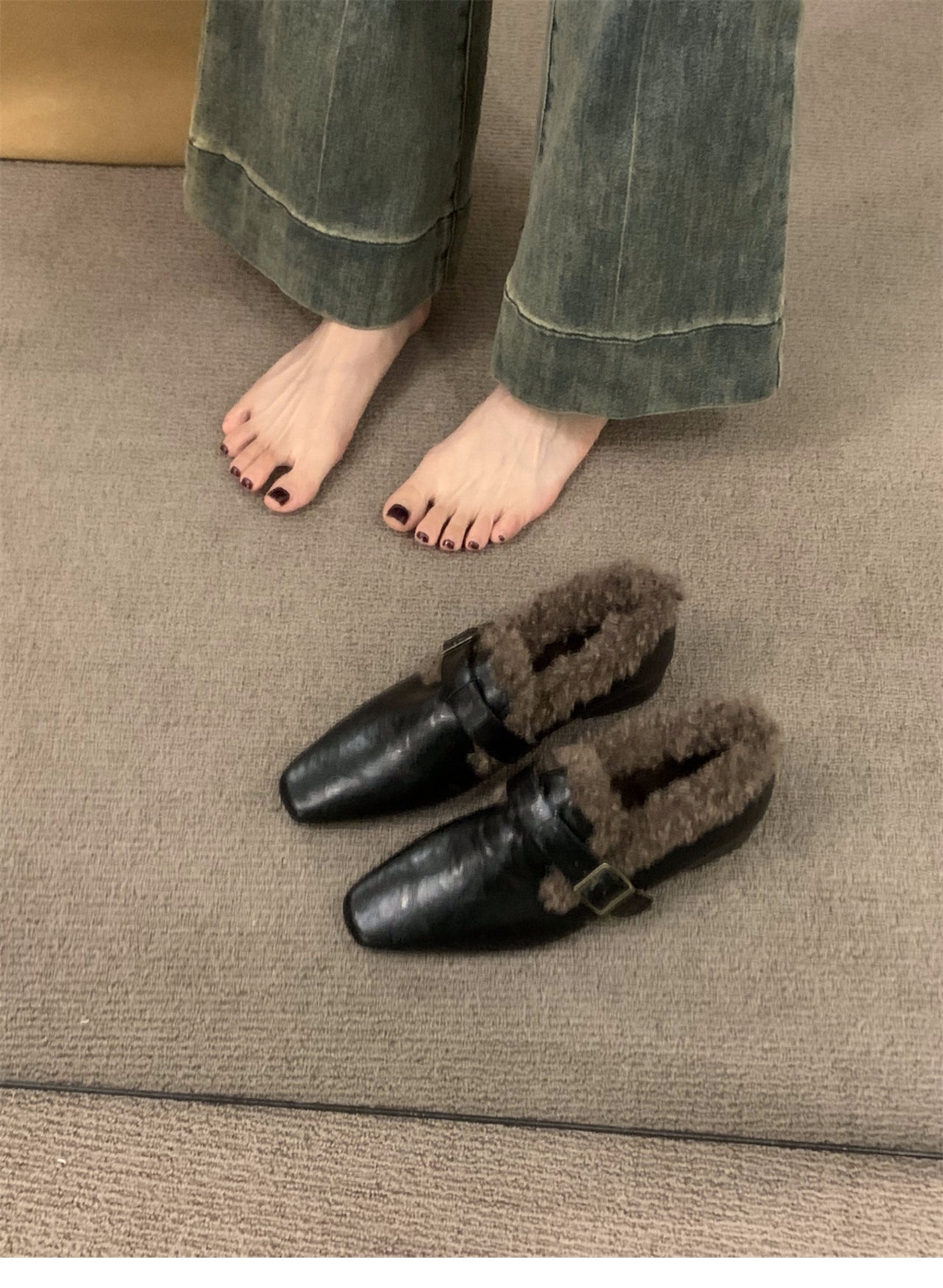 Block Heel Mary Jane Women Shoes Fleece Lined Pumps 2025 Autumn Winter New Warm Deep Mouth Shoes Furry Shoes Outdoor Cotton Shoes