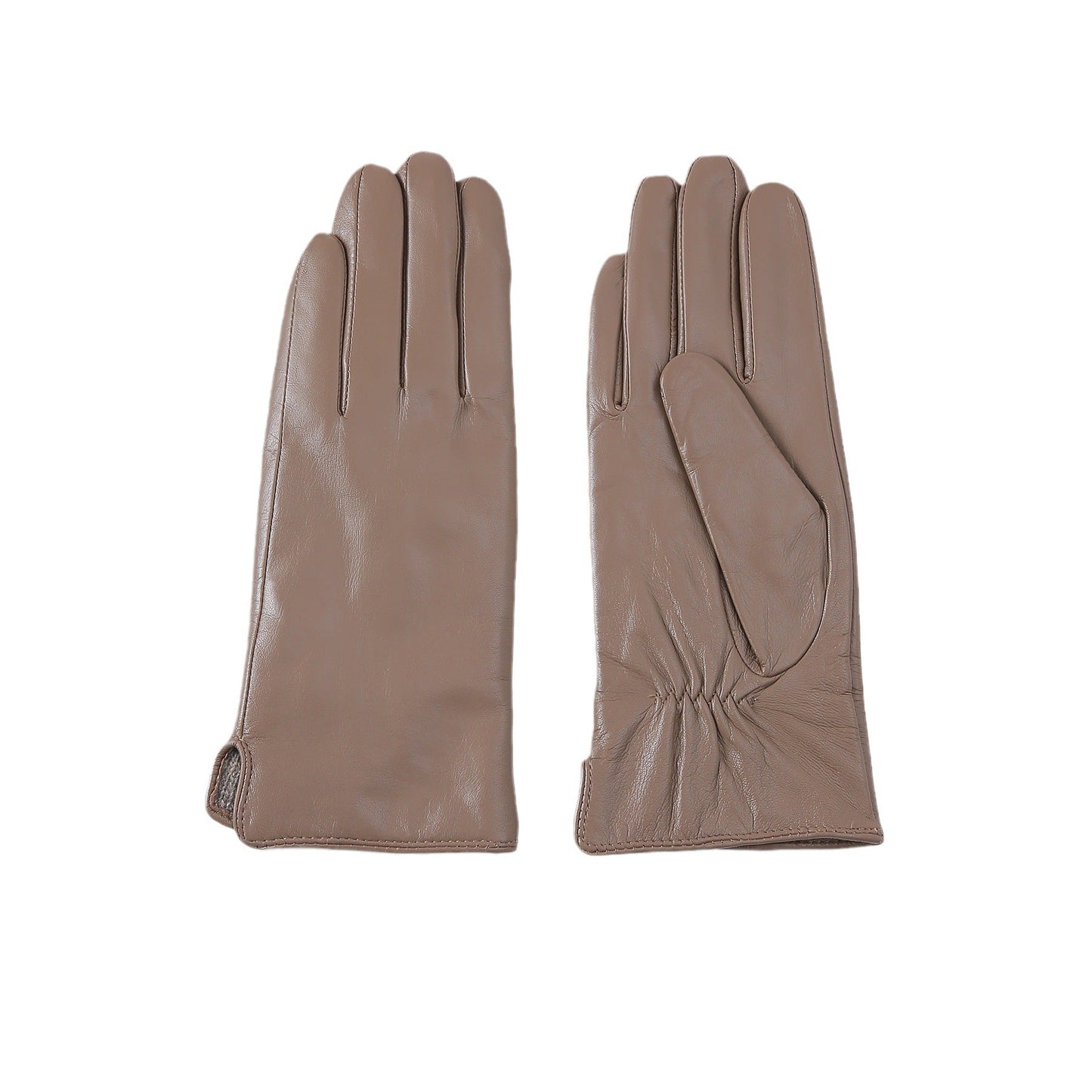 Womens Solid-Color Fleece-Lined Thermal Leather Gloves