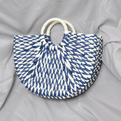 Personalized Vintage Paper-woven Bag Semicircular Travel Tote With Large Capacity