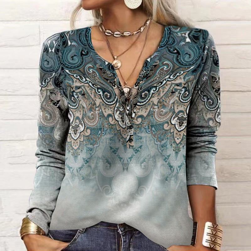 2026 Autumn Winter New Women's Long Sleeve Printed Fashion Versatile Long Sleeve T-shirt From Europe And America