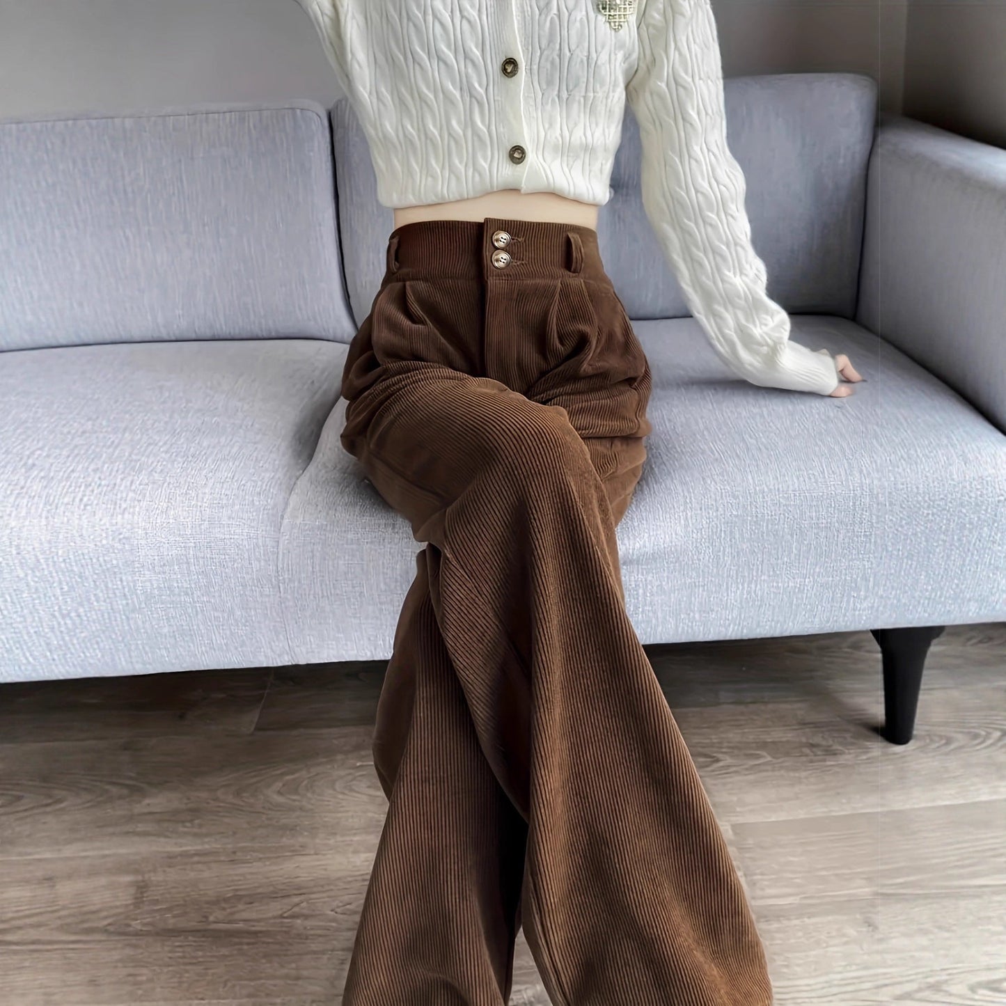 High-waisted, Draping Wide-leg Pants For Women