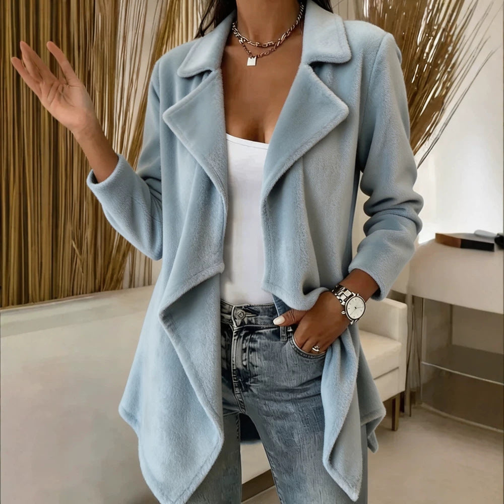 Womens Casual Long-sleeve Wool Cardigan Coat