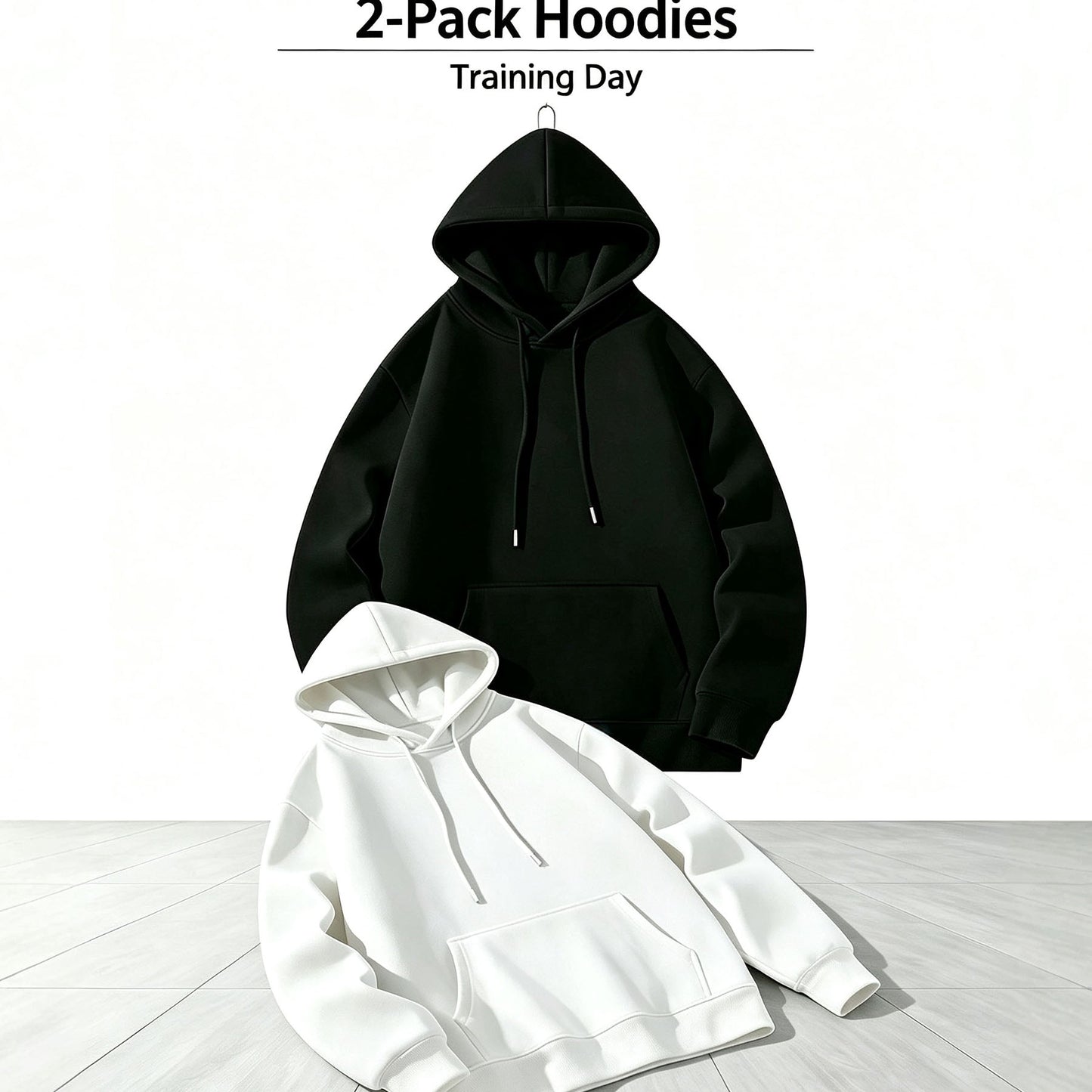 2026 New Black And White Hooded Sweatshirt, Simple Solid Color Basic Men's Loose All-Match Casual Sweatshirt