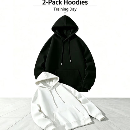 2026 New Black And White Hooded Sweatshirt, Simple Solid Color Basic Men's Loose All-Match Casual Sweatshirt