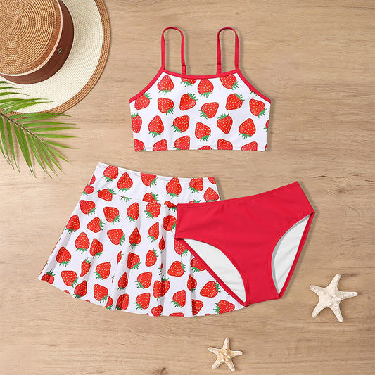 Children's Swimsuit Three-piece Girls' Skirt Middle And Big Children's Ruffled Split Swimsuit