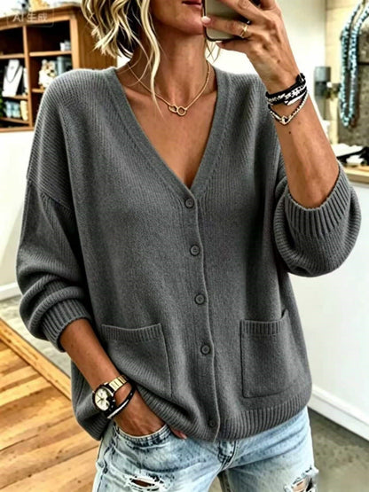 Solid-color Drop-shoulder Long-sleeve Soft Sweater