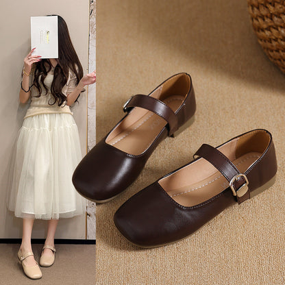 Women's Square Toe Vintage Low Cut Mary Jane Flats, 2026 Spring Autumn New Arrival, Elegant Commuter Fashion Buckle Strap Dress Shoes