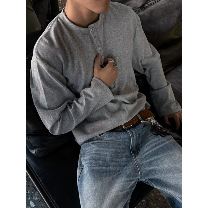 American Style Vintage Long Sleeve Mens Loose-fit Casual All Matching Top