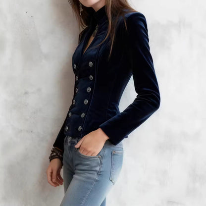 Womens Slim Fit Coat Fashionable Lapel With Double Breasted Design Versatile For Work And Casual Wear