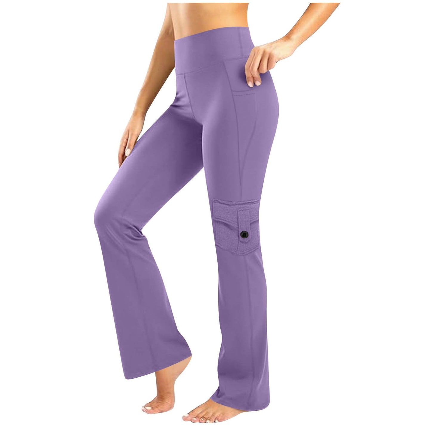 Womens Solid-Colored Breathable Sports Leggings With Button Pockets