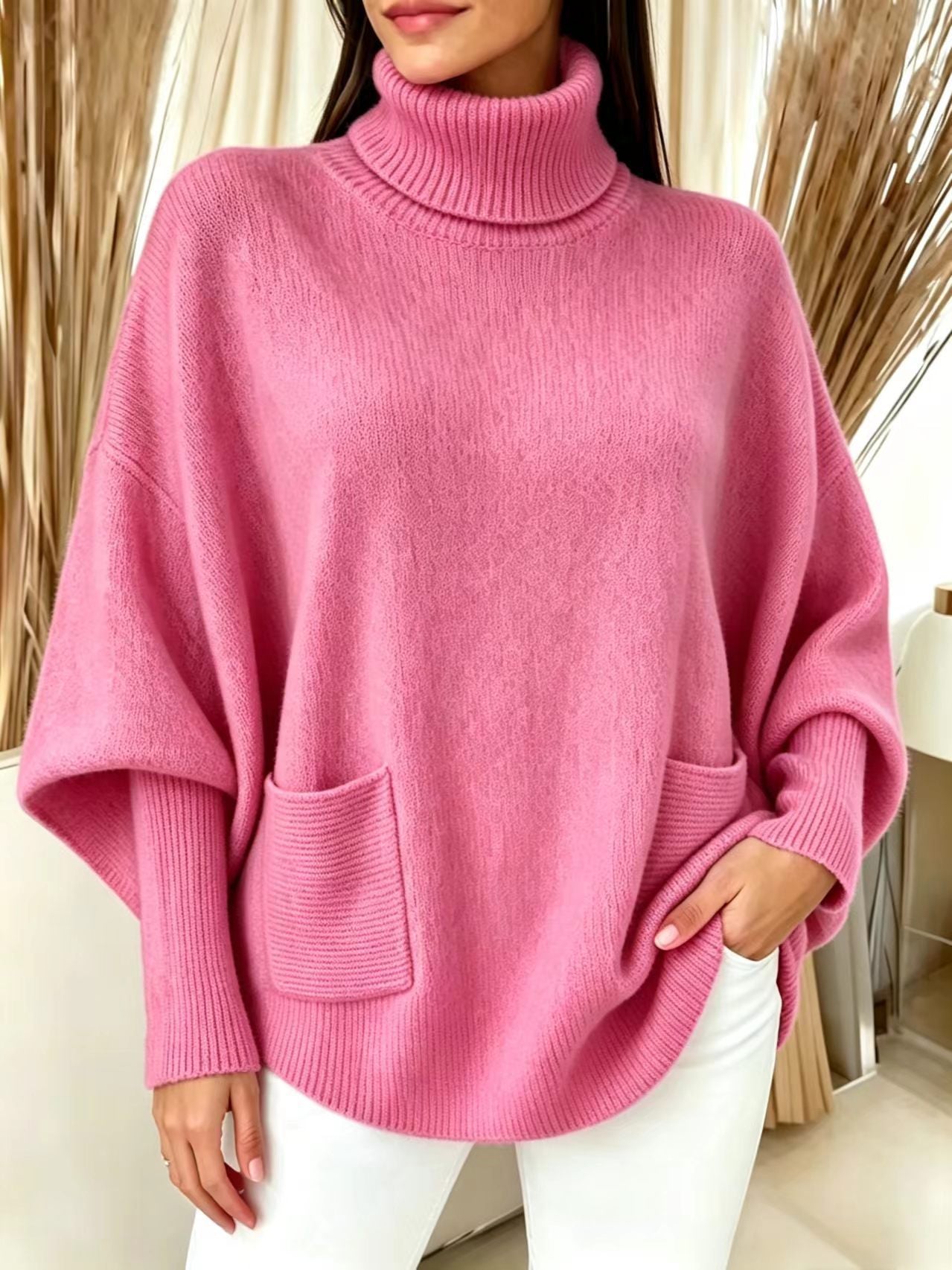 Fashionable Solid-Color Long-Sleeve Turtleneck Sweater For Women