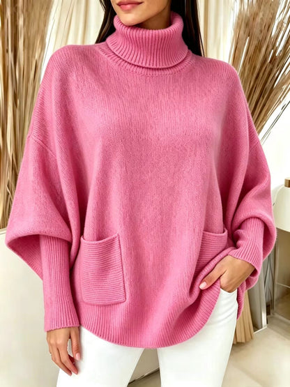 Fashionable Solid-Color Long-Sleeve Turtleneck Sweater For Women