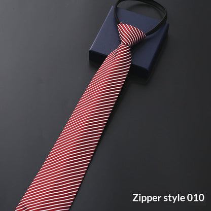 Mens Business Formal Zipper Tie With Blue Stripes