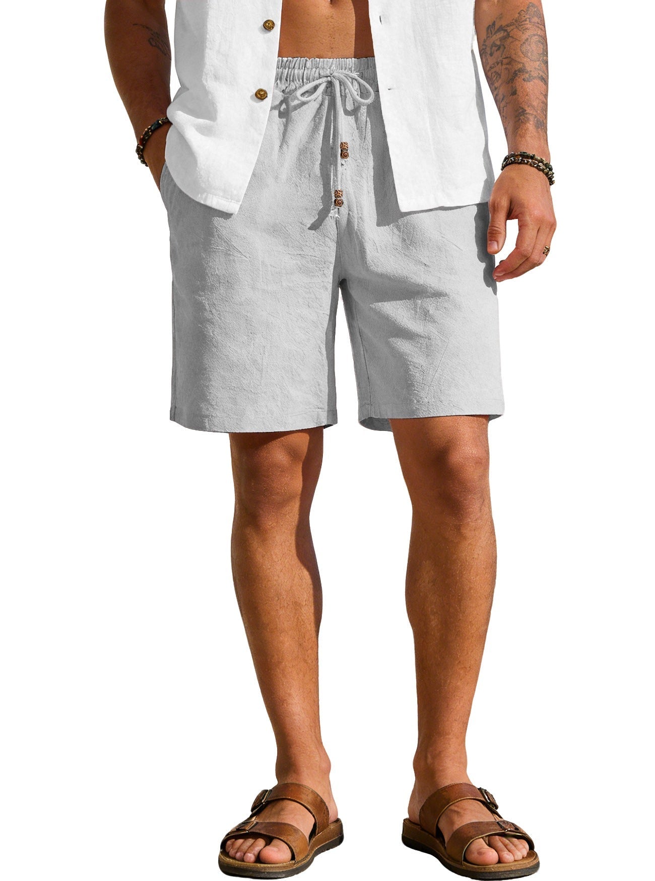 New Summer Style Men's Solid Color Cotton And Linen Shorts, Loose Sports Casual Beach Pants, Men's Cotton And Linen Breathable Shorts