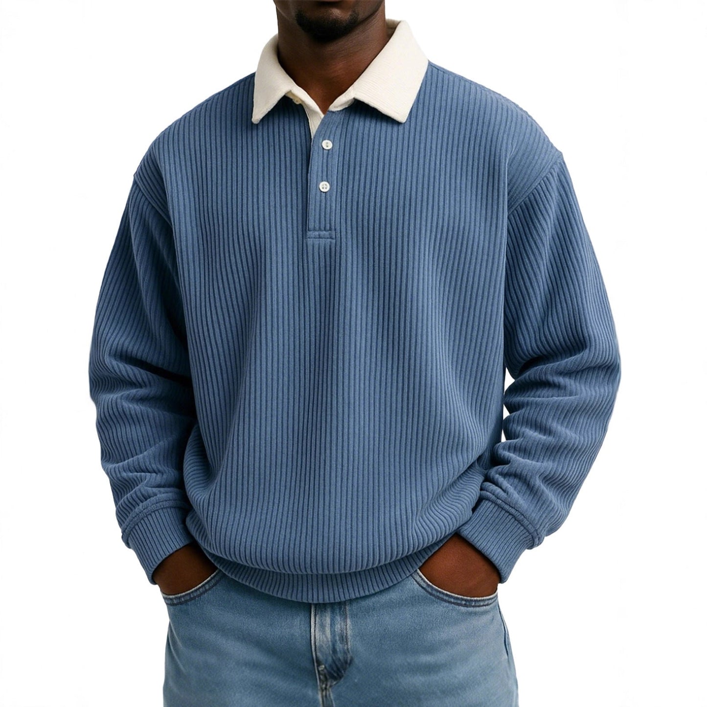 Mens Retro Color-block Corduroy Striped Casual Long-sleeve Shirt