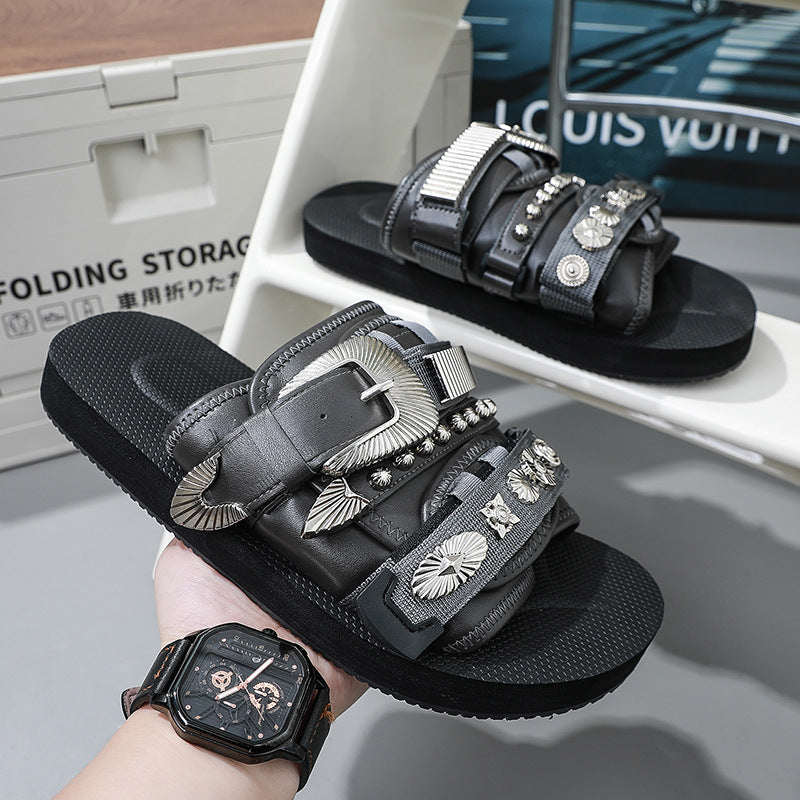 Silver-studded Casual Lightweight Platform Outdoor Slippers