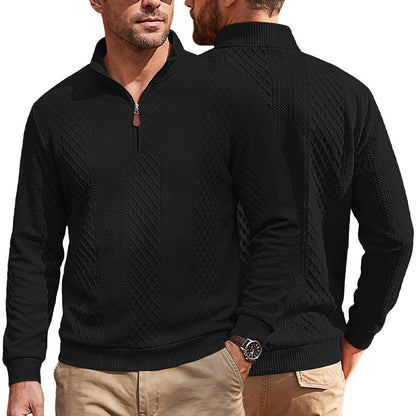 American-style Textured Diamond Jacquard Half-zip Lapel Long Sleeves