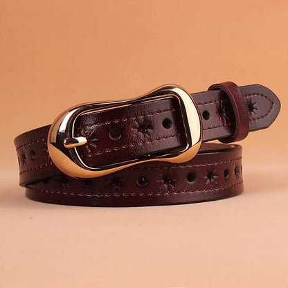 Womens Denim Soft Leather Belt With Pinhole Waistband
