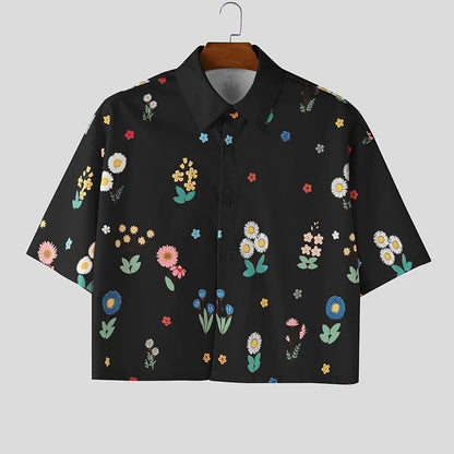 Mens Loose-fitting, Cropped, All-over Print Short-sleeve Shirt