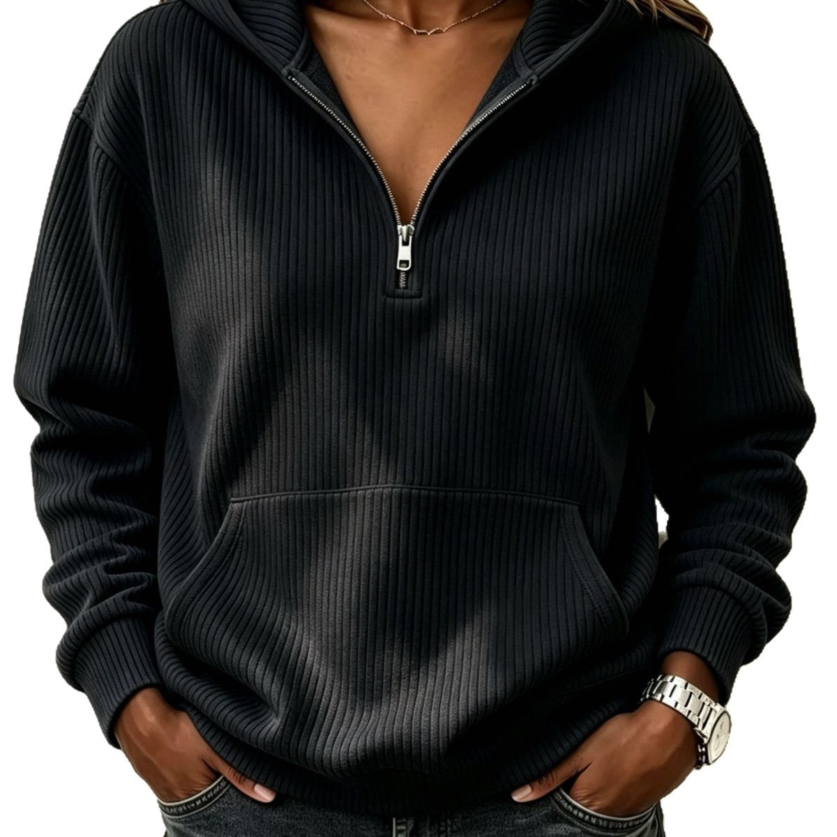 Half-zip Hoodie Laid-back Casual Long-sleeve Sweatshirt