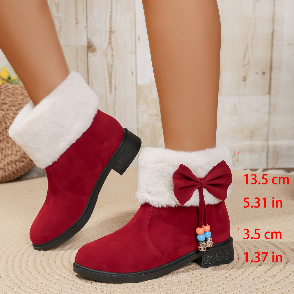 Winter Snow Boots Womens New Arrival In Stock Thick Sole Bow Round Toe Mid Calf Thickened Faux Plush Suede Cotton Shoes