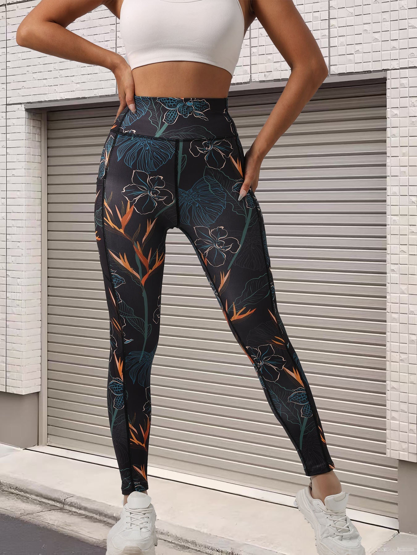 European And American New Hot-Selling Cross-Border Pocket Yoga Pants Digital Printing Casual Sports Outdoor High-Waist Hip-Lifting Fitness Pants