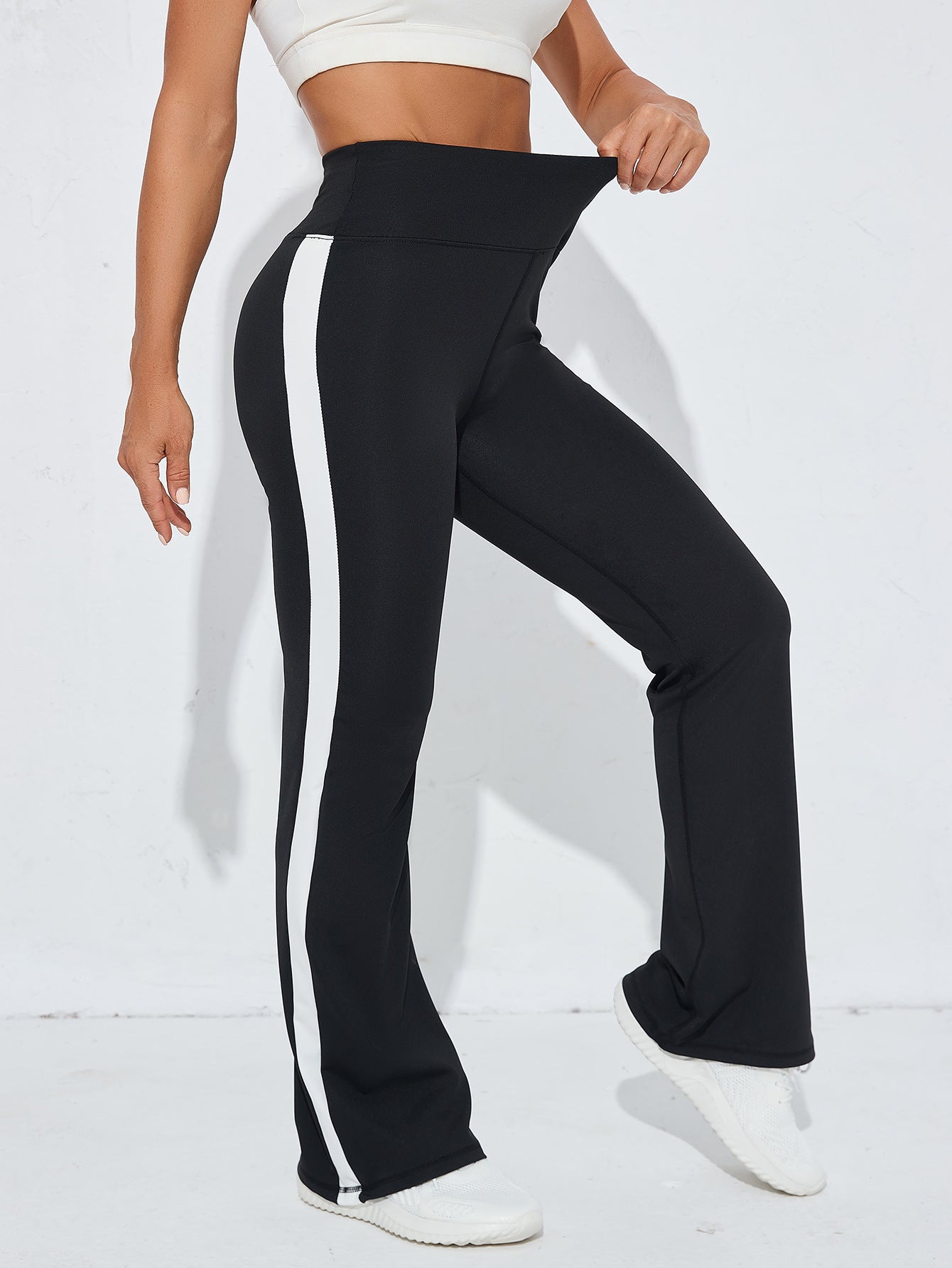 Cross-Border European And American New Style Side Stripe Patchwork High-Waisted Sports Fitness Casual Wide-Leg Yoga Pants For Women