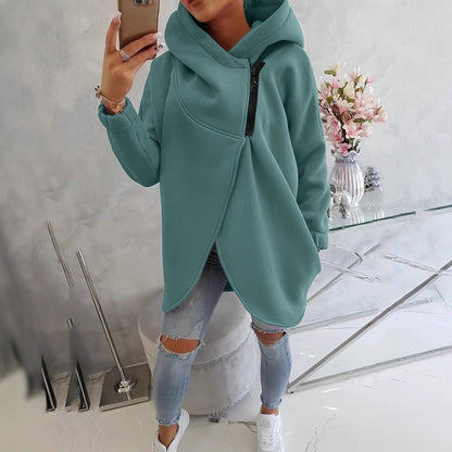2025 European And American Cross-Border Women's Long-Sleeved Casual Black Hooded Jacket Sweatshirt With Front Pocket Zipper Hoodie