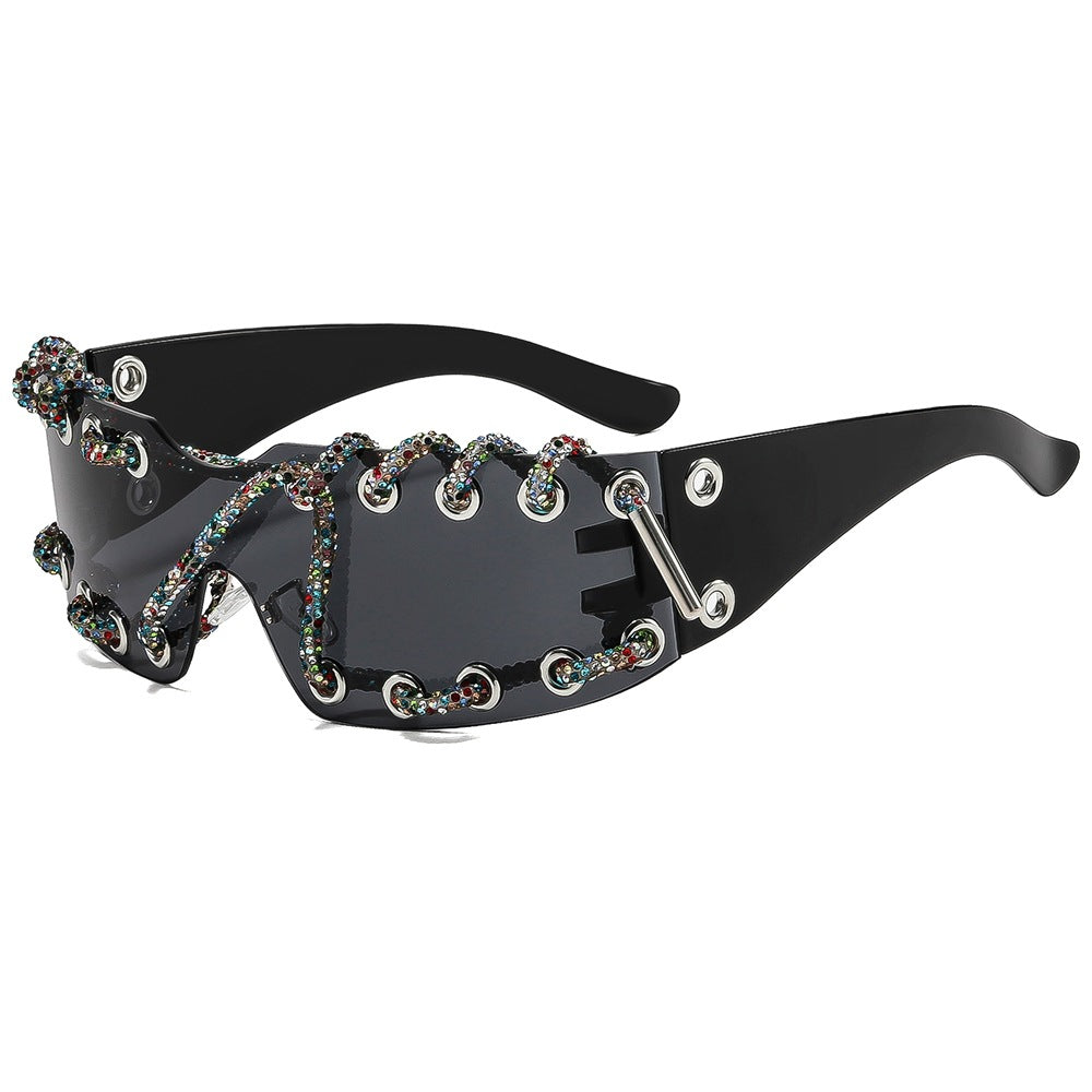Sunglasses With Metal Ring Rivets Retro-futuristic Party Shades