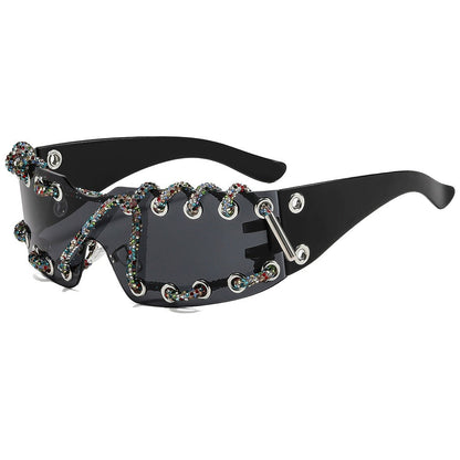 Sunglasses With Metal Ring Rivets Retro-futuristic Party Shades