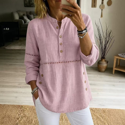 New Autumn And Winter Women's Clothing  Stand-up Collar Half-open Front Long-sleeved Top With Side Button Closure Loose Fit Casual Solid Color