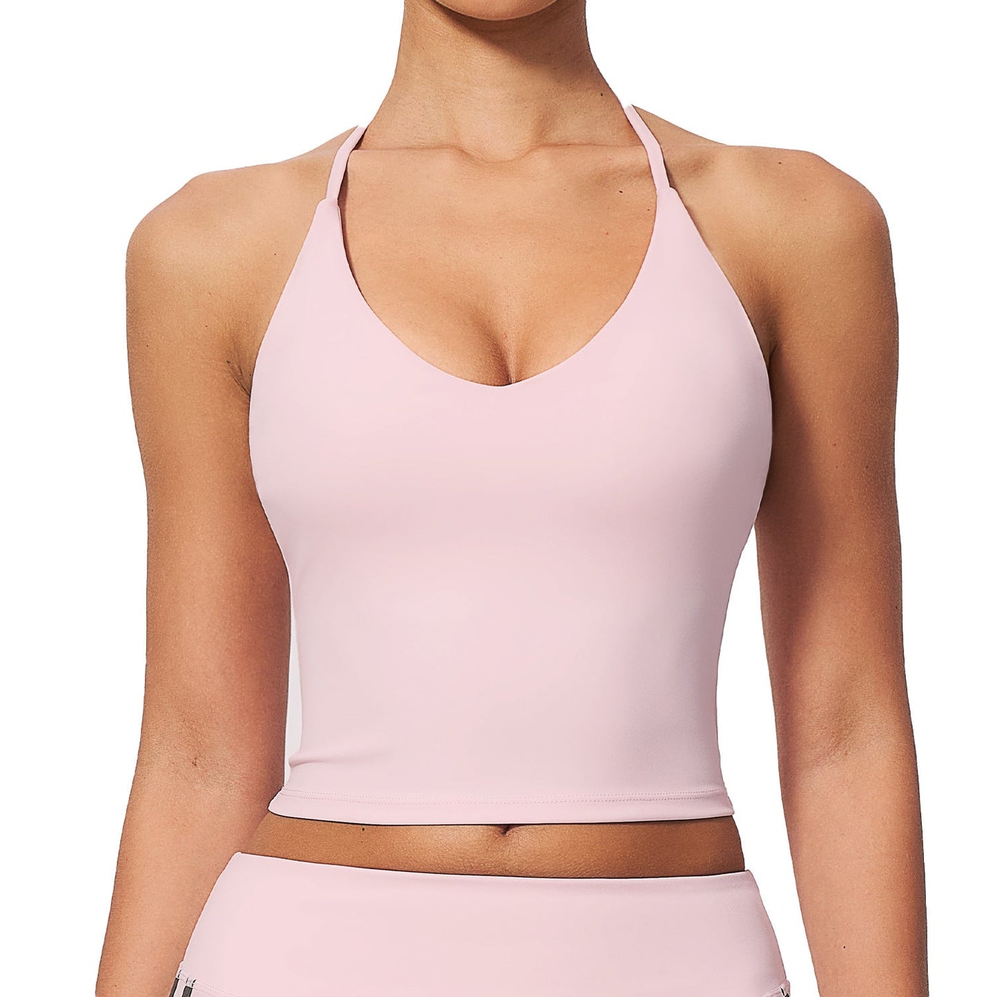 Womens Sports Tank Top With A Halterneck Design Built-in Padded Cups And A V-neckideal For Yoga