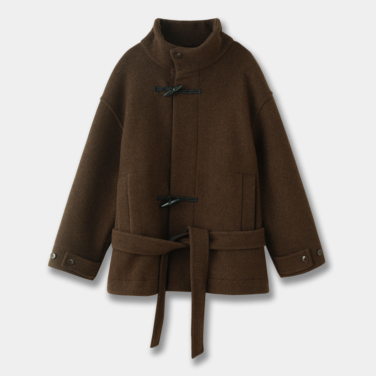 Women's High-neck Coat With Horn-button Closure