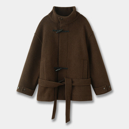 Women's High-neck Coat With Horn-button Closure