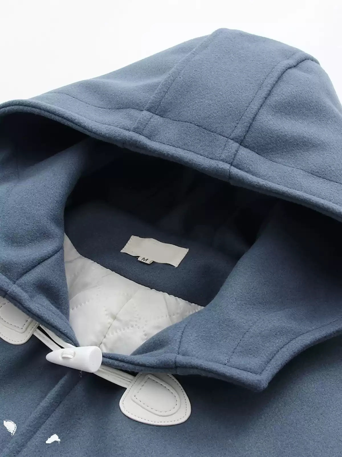 Solid-color Horn-button Womens Hooded Cardigan Wool Coat