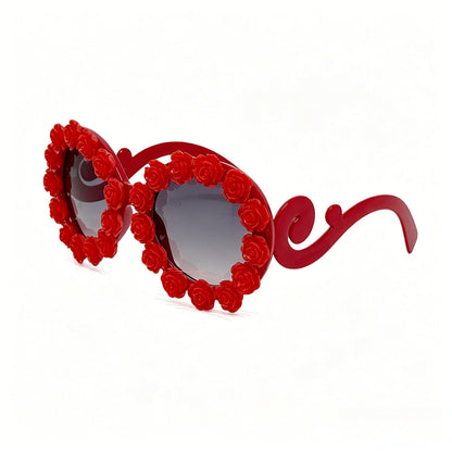 Vintage Three Dimensional Rose Round Frame Sunglasses For Women Sun Glasses