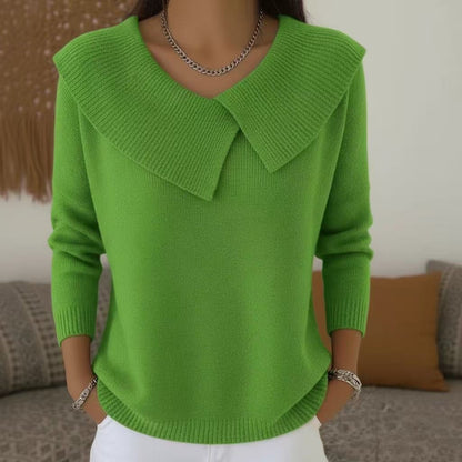 Women's Autumn  Winter New Arrival  Chic Oversized Sweater, Korean Retro Collared Knit Top, Slimming & Versatile