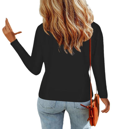 Women VNeck Long Sleeve Blouse Casual Loose Top With Decor Flap Pockets