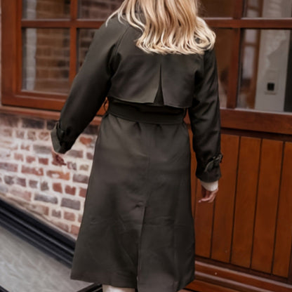 Womens Solid-color Long Lapel Loose-fit Trench Coat