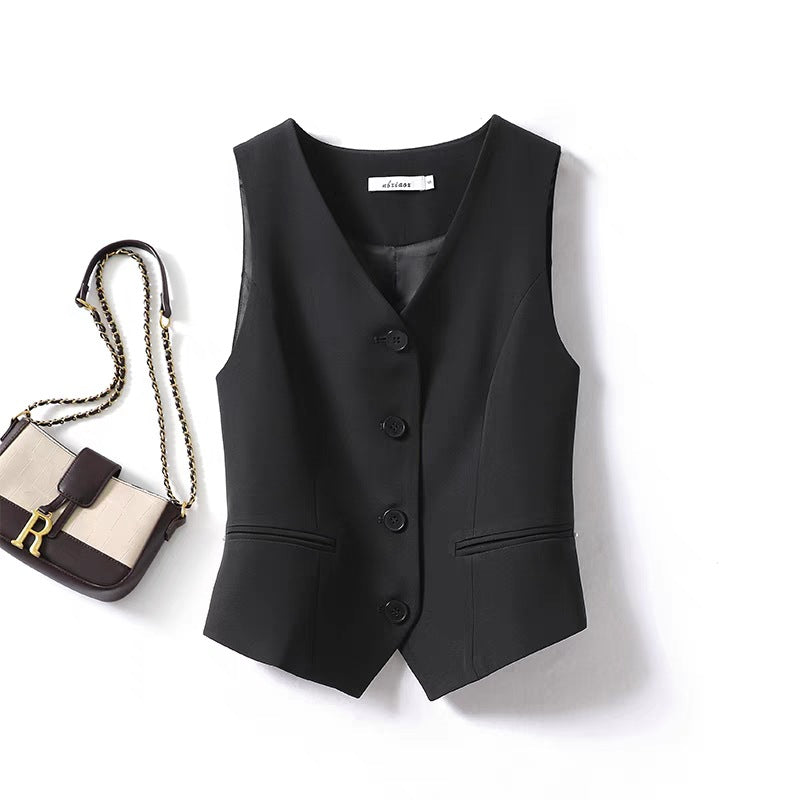 Womens Solid-color Versatile Blazer Vest