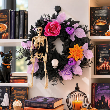 Halloween Skull Wreath Decoration - Spooky Gothic Door Hanger for Home Party Decor
