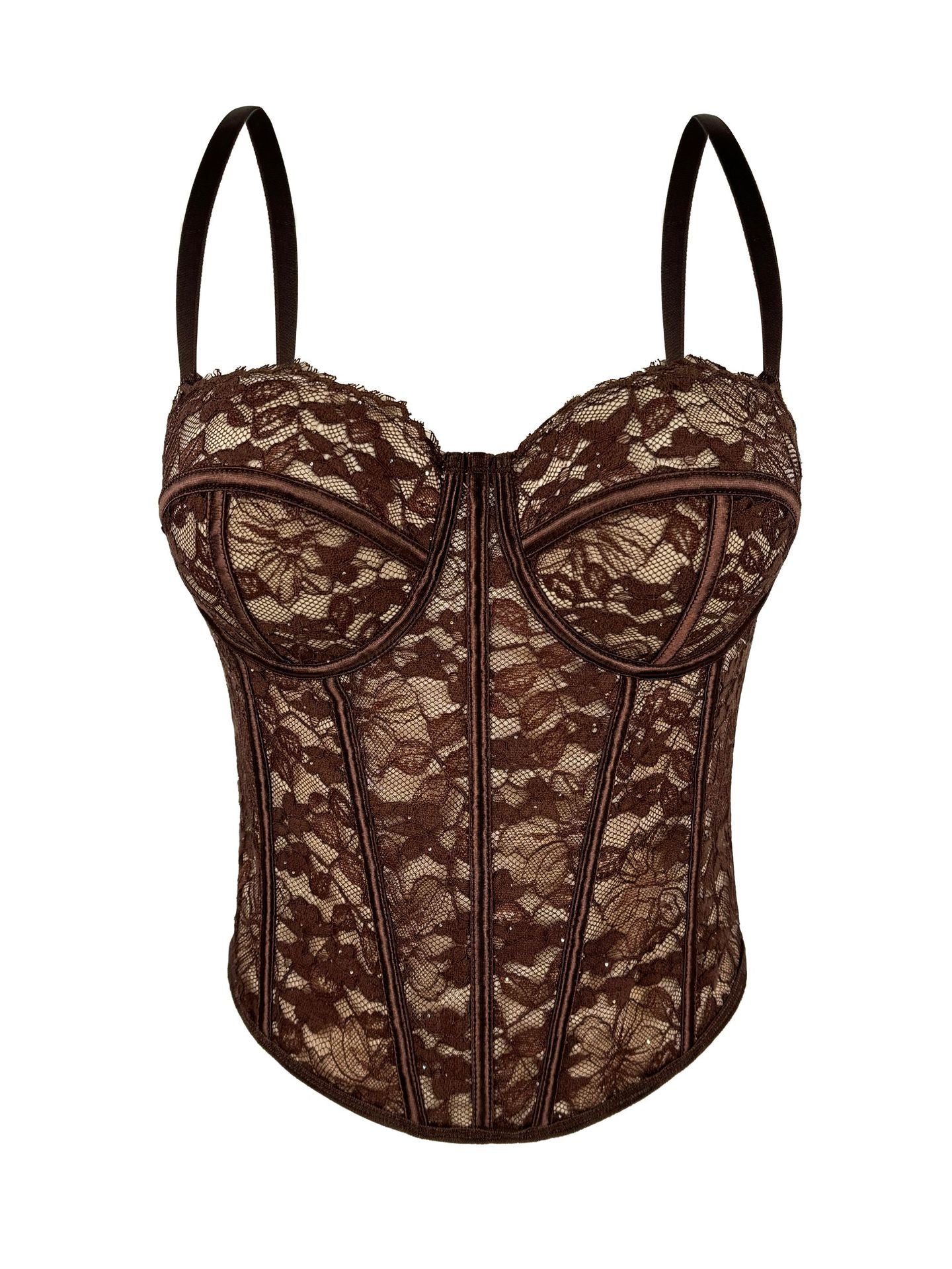 New Cross-border European And American Spice Girls Black Lace Inner Strap High-end Outer Wear Body Shaping Push-up Fishbone Bra