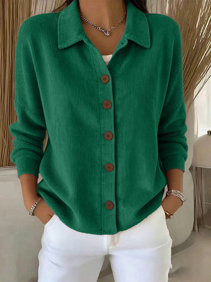 Womens Solid-Color Long-Sleeve Cardigan Polo Shirt