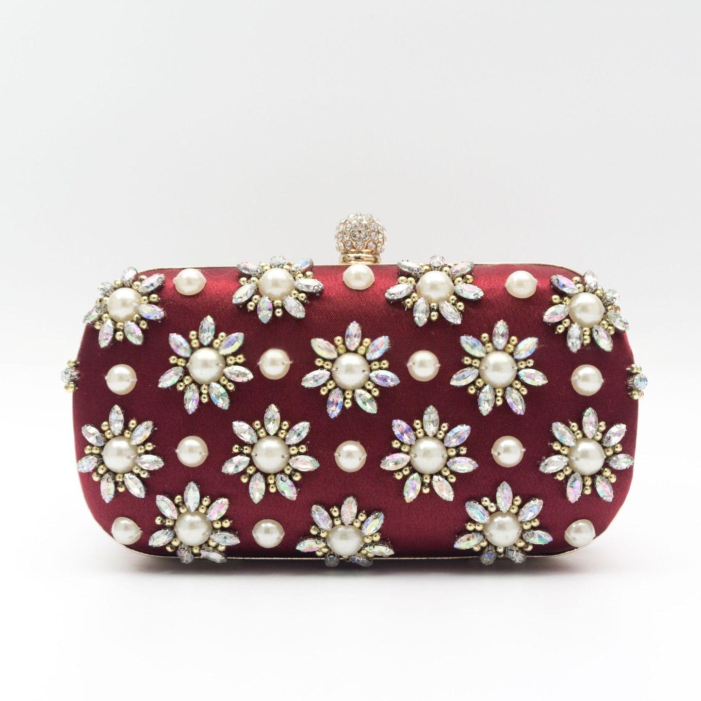 Pearl-Color Diamond Flower Evening Bag For Formal Wear
