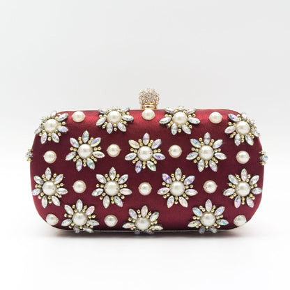Pearl-Color Diamond Flower Evening Bag For Formal Wear